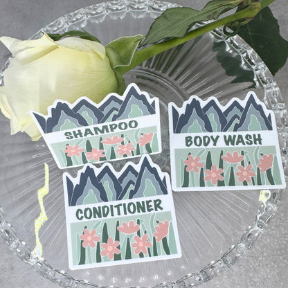 Fields & Mountains Vinyl Sticker Set - Shampoo, Conditioner, Body Wash