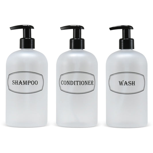16 oz. Wholesale Plastic Shampoo, Conditioner, Wash Shower Bottles with High-Viscosity Pumps-24 Complete Sets