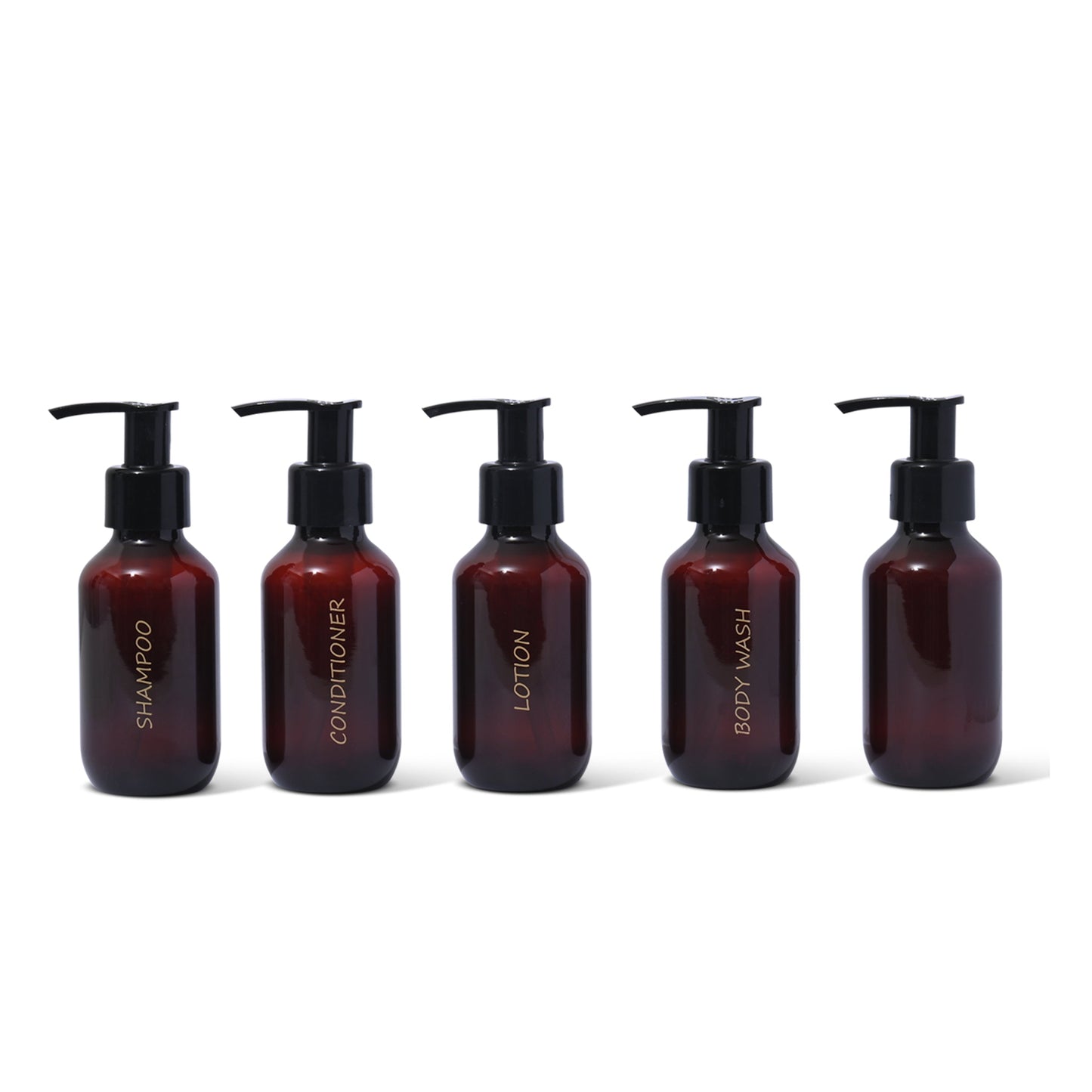 3 oz. Wholesale Printed Amber Plastic Travel Beauty Bottle Sets w Pumps - TSA-Compliant - Full Case (60 sets)