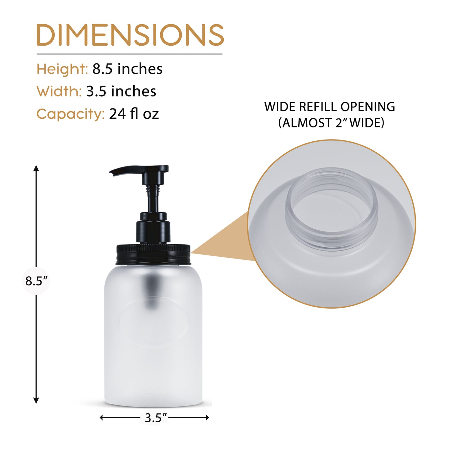 24 oz PET Plastic Refillable Wide-Mouth Pump Bottle Dispenser for Shower and Household Liquids - Set of 4