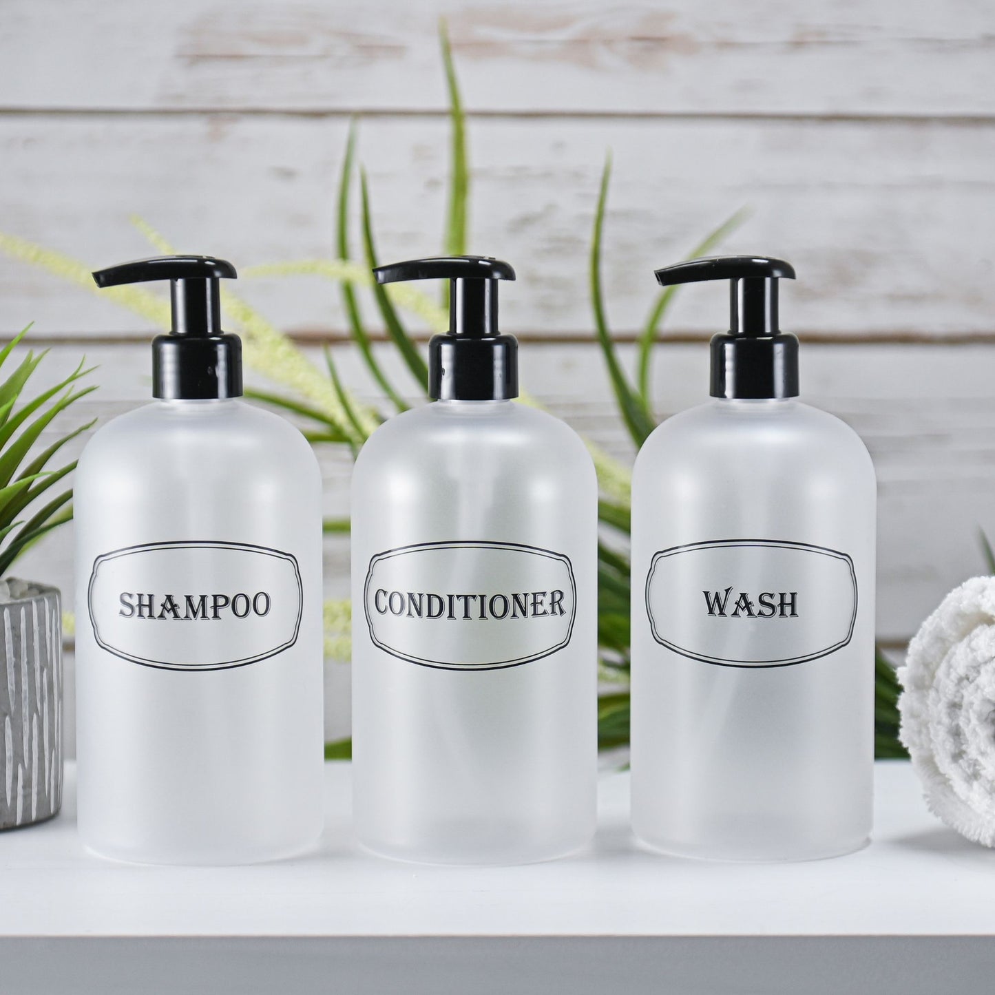 16 oz. Refillable Plastic Shampoo, Conditioner, Wash Shower Bottles with High-Viscosity Pumps